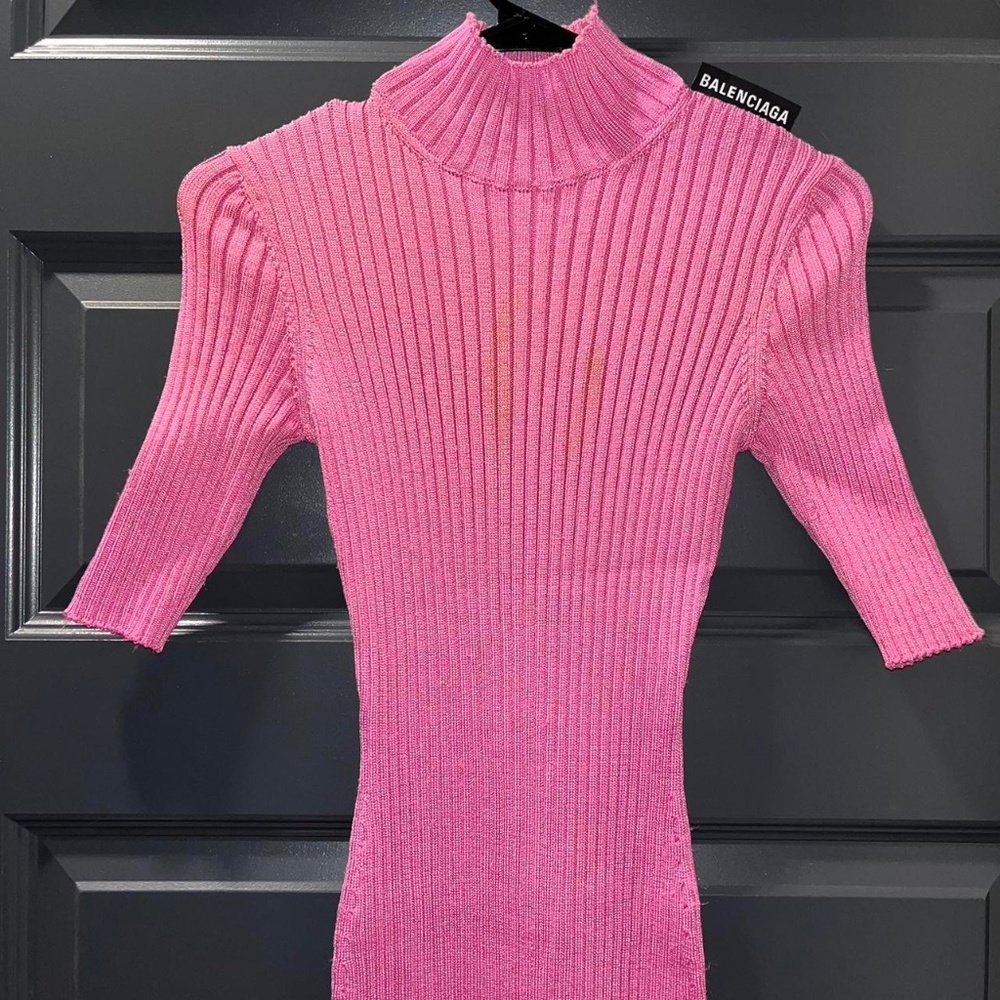 BALENCIAGA PINK TURTLENECK KNIT DRESS